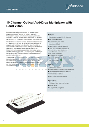 MC1C10300292 datasheet - 10 Channel Optical Add/Drop Multiplexer with Band VOAs
