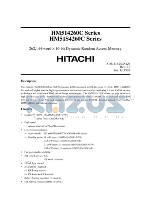 HM514260CTT-6R datasheet - 262,144-word x 16-bit Dynamic Random Access Memory