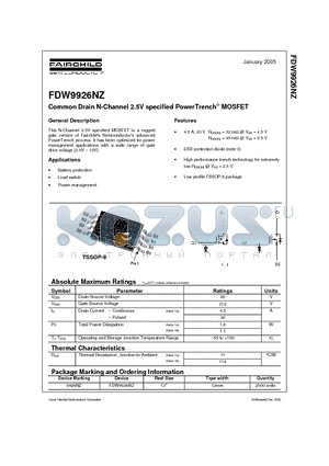 FDW9926NZ datasheet - Common Drain N-Channel 2.5V specified PowerTrench MOSFET