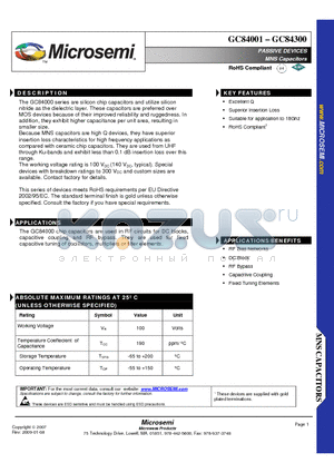 GC84002 datasheet - PASSIVE DEVICES MNS Capacitors