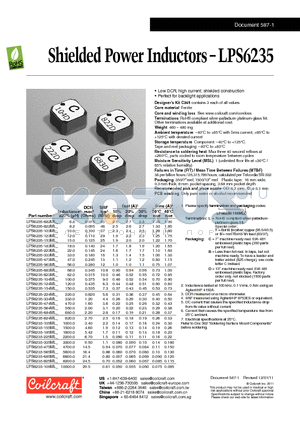 LPS6235-224ML datasheet - Shielded Power Inductors