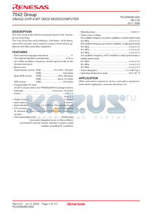 M37542F8GP datasheet - SINGLE-CHIP 8-BIT CMOS MICROCOMPUTER