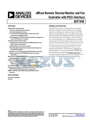 ADT7490ARQZ-REEL7 datasheet - dBCool Remote Thermal Monitor and Fan Controller with PECI Interface