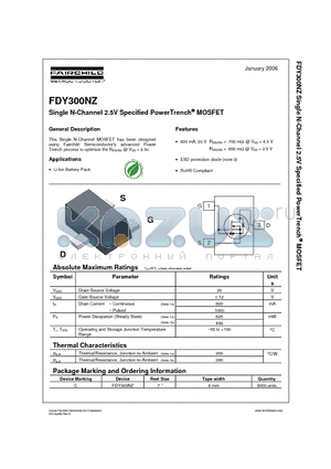 FDY300NZ datasheet - Single N-Channel 2.5V Specified PowerTrench MOSFET