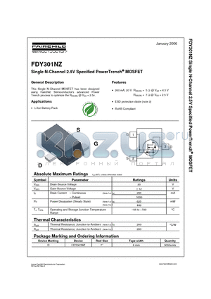 FDY301NZ datasheet - Single N-Channel 2.5V Specified PowerTrench MOSFET