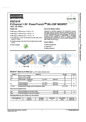 FDZ191P datasheet - P-Channel 1.5V PowerTrench WL-CSP MOSFET