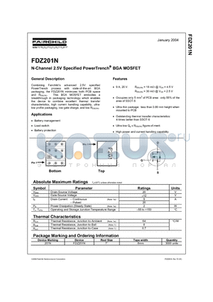 FDZ201N_04 datasheet - N-Channel 2.5V Specified PowerTrench BGA MOSFET