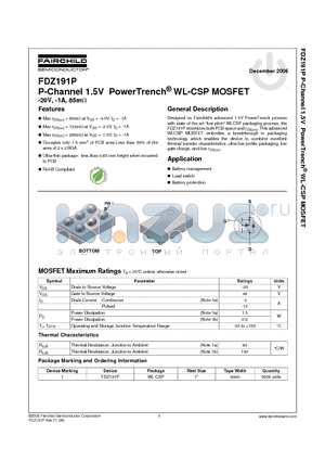 FDZ191P_0612 datasheet - P-Channel 1.5V PowerTrench^ WL-CSP MOSFET