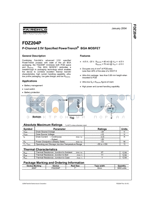 FDZ204P_04 datasheet - P-Channel 2.5V Specified PowerTrench BGA MOSFET