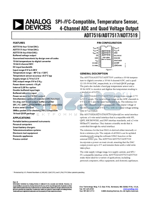 ADT7517ARQ-REEL datasheet - SPI-/I2C-Compatible, Temperature Sensor,4-Channel ADC and Quad Voltage Output