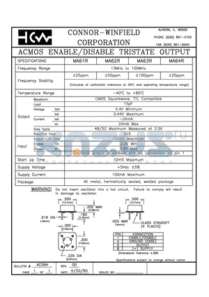 MA61R datasheet - ACMOS ENABLE/DISABLE TRISTATE OUTPUT