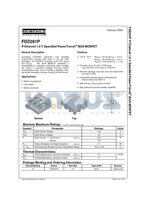FDZ291P_06 datasheet - P-Channel 1.5 V Specified PowerTrench^ BGA MOSFET