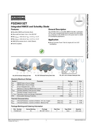 FDZ3N513ZT datasheet - Integrated NMOS and Schottky Diode
