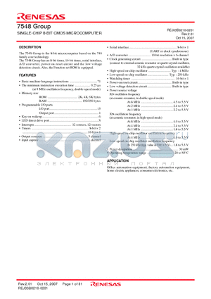 M37548G1FP datasheet - SINGLE-CHIP 8-BIT CMOS MICROCOMPUTER