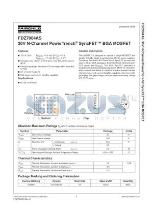 FDZ7064AS datasheet - 30V N-Channel PowerTrench SyncFET BGA MOSFET