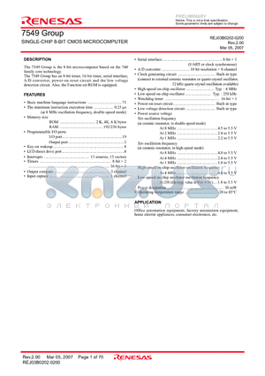 M37549G2-XXXFP datasheet - SINGLE-CHIP 8-BIT CMOS MICROCOMPUTER