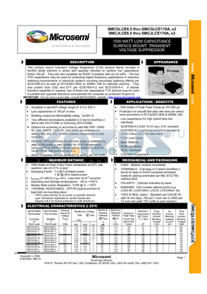 JANMQSMCGLCE14 datasheet - 1500 WATT LOW CAPACITANCE SURFACE MOUNT TRANSIENT VOLTAGE SUPPRESSOR