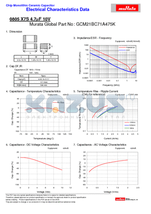GCM21BC71A475K datasheet - Chip Monolithic Ceramic Capacitor 0805 X7S 4.7lF 10V