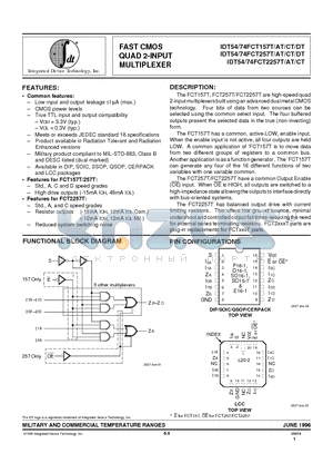 IDT54FCT2257CTEB datasheet - FAST CMOS QUAD 2-INPUT MULTIPLEXER