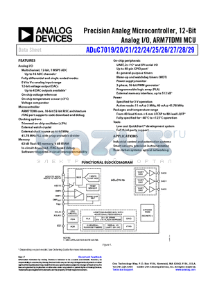 ADUC7021BCPZ62 datasheet - Precision Analog Microcontroller, 12-Bit Analog I/O, ARM7TDMI MCU