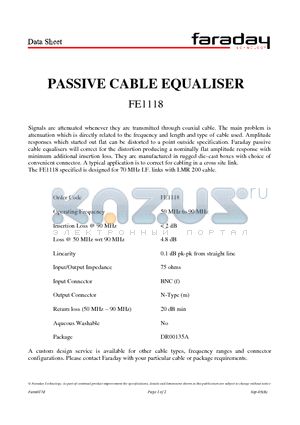 FE1118 datasheet - PASSIVE CABLE EQUALISER