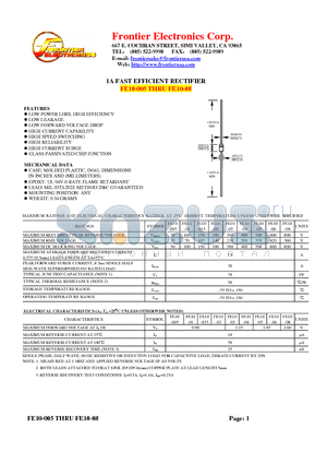 FE10-08 datasheet - 1A FAST EFFICIENT RECTIFIER