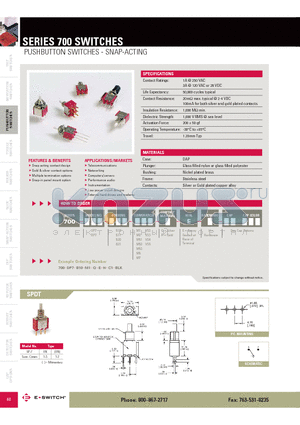 700SP7B10M2QEH datasheet - PUSHBUTTON SWITCHES - SNAP-ACTING