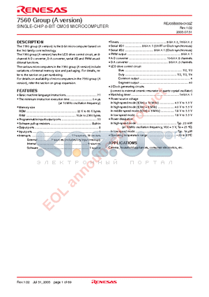 M37560M4A-XXXGP datasheet - SINGLE-CHIP 8-BIT CMOS MICROCOMPUTER