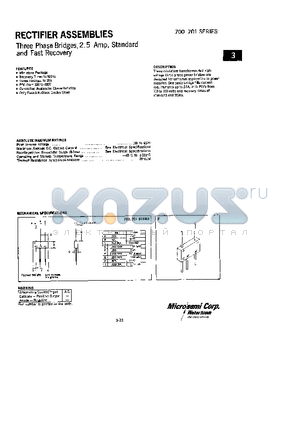 701-1 datasheet - RECTIFIERS ASSEMBLIES THREE PHASE BRIDGES, 2.5 AMP, STANDARD AND FAST RECOVERY