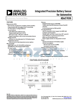 ADUC7036 datasheet - Integrated Precision Battery Sensor for Automotive