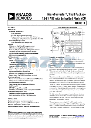 ADUC814ARU-REEL7 datasheet - MicroConverter, Small Package 12-Bit ADC with Embedded Flash MCU