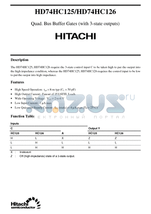 HC125 datasheet - Quad. Bus Buffer Gates (with 3-state outputs)