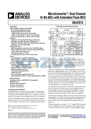 ADUC816BS datasheet - MicroConverter-R, Dual-Channel 16-Bit ADCs with Embedded Flash MCU