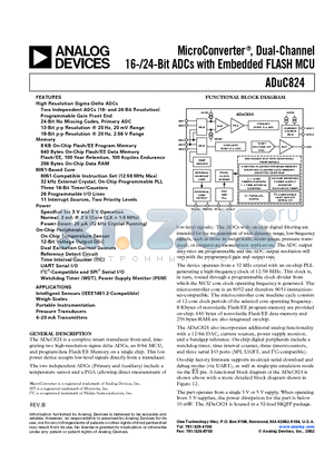 ADUC824 datasheet - MicroConverter, Dual-Channel 16-/24-Bit ADCs with Embedded FLASH MCU