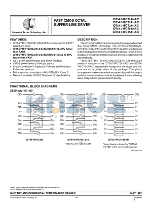 IDT54FCT240AD datasheet - FAST CMOS OCTAL BUFFER/LINE DRIVER