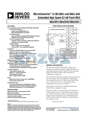 ADUC841BCP62-5 datasheet - MicroConverter 12-Bit ADCs and DACs with Embedded High Speed 62-kB Flash MCU