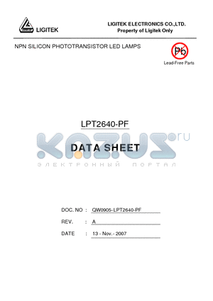 LPT2640-PF datasheet - NPN SILICON PHOTOTRANSISTOR LED LAMPS