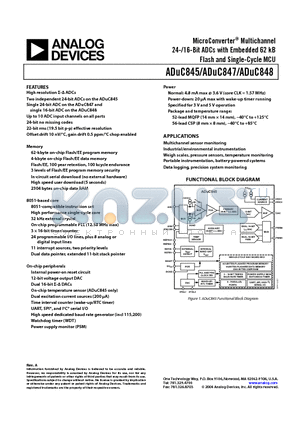 ADUC845BCP8-3 datasheet - MicroConverter Multichannel 24-/16-Bit ADCs with Embedded 62 kB Flash and Single-Cycle MCU