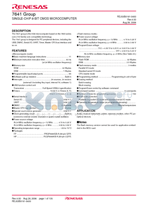 M37641M8M8-XXXFP datasheet - SINGLE-CHIP 8-BIT CMOS MICROCOMPUTER