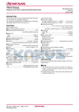 M37643F8E8-XXXFP datasheet - SINGLE-CHIP 8-BIT CMOS MICROCOMPUTER