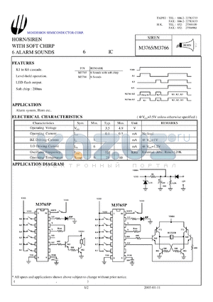 M3766 datasheet - HORN/SIREN WITH SOFT CHIRP 6 ALARM SOUNDS