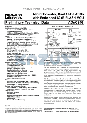 ADUC846 datasheet - MicroConverter, Dual 16-Bit ADCs with Embedded 62kB FLASH MCU