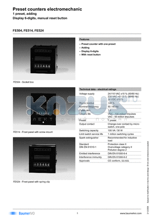 FE504.650BB3C datasheet - Preset counters electromechanic