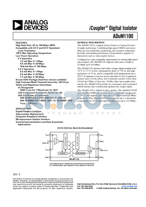 ADUM1100BR-RL7 datasheet - iCoupler Digital Isolator