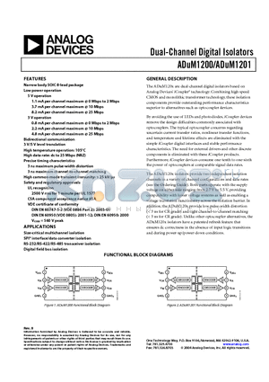 ADUM1200AR datasheet - Dual-Channel Digital Isolators