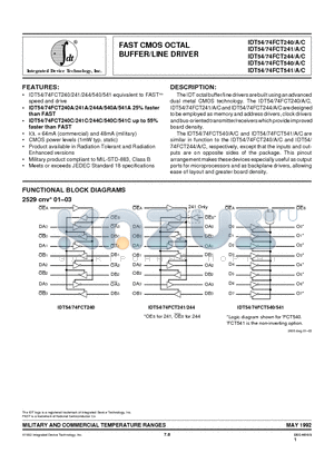 IDT54FCT244C datasheet - FAST CMOS OCTAL BUFFER/LINE DRIVER