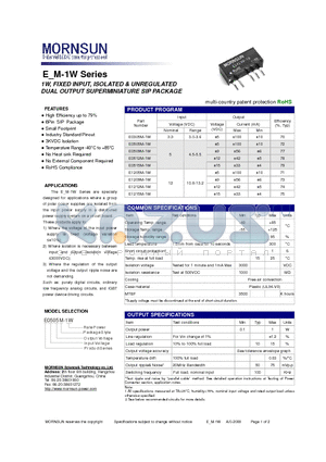 E1209M-1W datasheet - DUAL OUTPUT SUPERMINIATURE SIP PACKAGE
