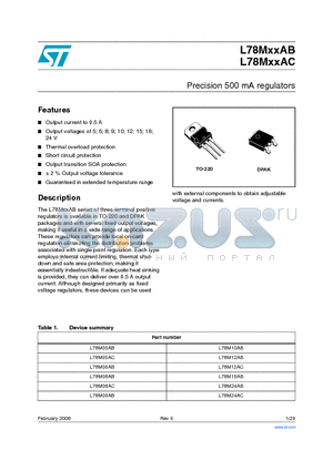 L78M06AB datasheet - Precision 500 mA regulators