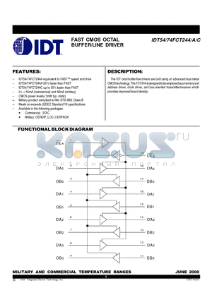 IDT54FCT244CSOB datasheet - FAST CMOS OCTAL BUFFER/LINE DRIVER