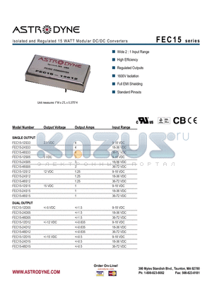 FEC15-24D05 datasheet - Isolated and Regulated 15 WATT Modular DC/DC Converters